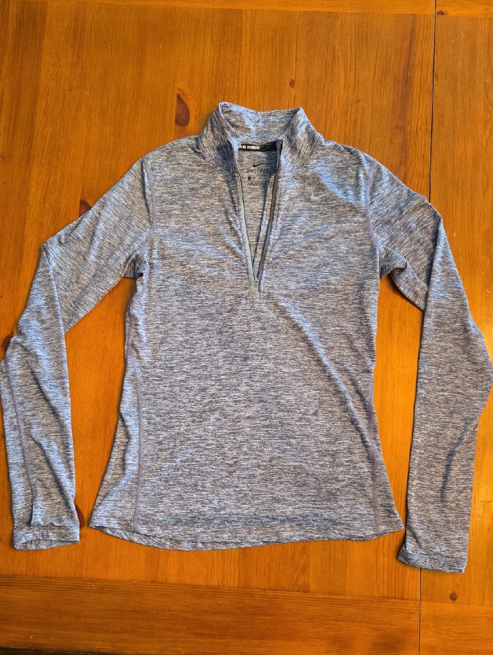 Nike Dri-FIT Heathered Light Gray/Black Running Top. 1/4 Zip. Size XS